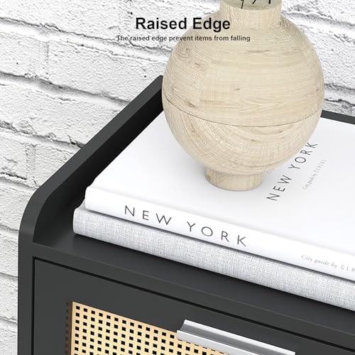LAATOOREE Nightstand Set of 2, Small Bed Side Table with Rattan Door - Image 7