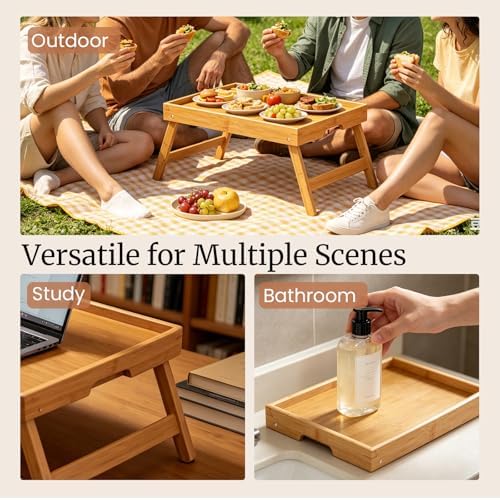 Fibogollo 2 Pack Bamboo Bed Tray Table with Folding Legs,Breakfast Trays,Serving Tray for Food and Snack,Laptop Trays for Working(Natural) - Image 5