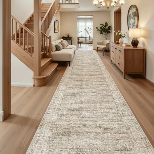 Soalmost Washable 3x20 Hallway Runner Rug Non-Slip Kitchen Entry Rugs Brown - Image 3