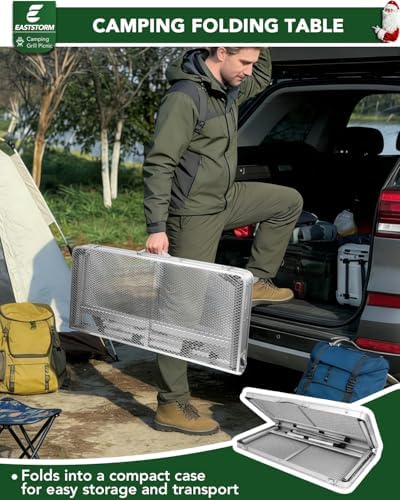 Square Folding Card Table with Adjustable Height (12" & 26"), Silver Portable Metal Mesh Table for Camping, BBQ, Picnic, Game, Patio & Indoor Use, Fits 2–4 People, Lightweight 7.6 lb, Supports 66 lb - Image 6