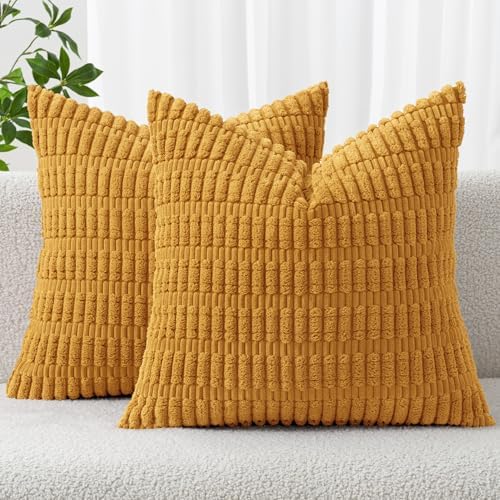 MIULEE Corduroy Decorative Throw Pillow Covers 20x20 Gold Yellow Pack of 2 by MIULEE