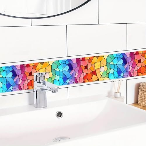 IVN Wallpaper Border Peel and Stick Wall Rainbow Glass Mosaic 4x196 Inch - Image 5