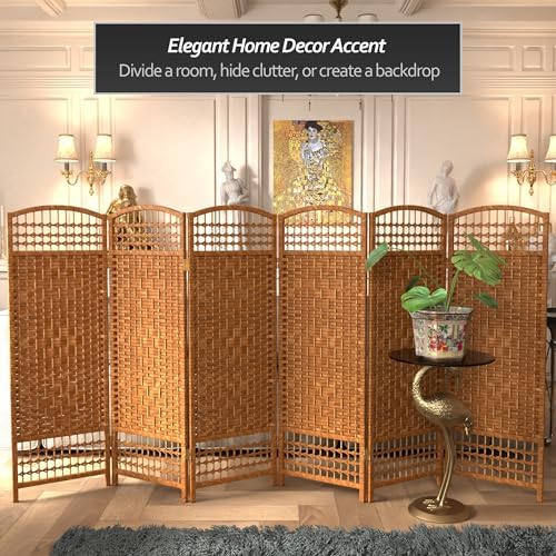 4 ft. Short Fiber Weave Folding Screen - Dark Beige - 6 Panels - Image 2
