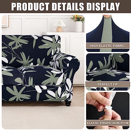 SearchI Stretch Sofa Cover Printed Couch Covers, Floral Pattern 2 Piece Armchair Slipcover with Separate Chair Cushion Cover, Washable Furniture Protector for Living Room(Chair, Navy Blue) - Image 3