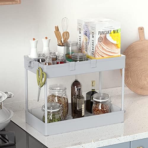 SPACELEAD 3 Tier Rolling Cart with Wheels, Storage Craft Art Trolley Organizer Serving, 3 Hanging Baskets Easy Assembly, for Office, Living Room, Kitchen, Gray - Image 2