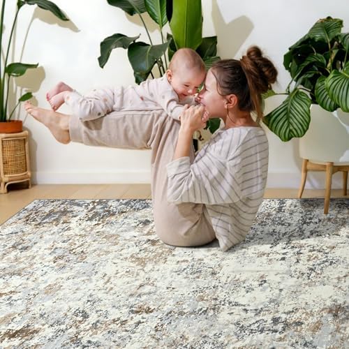 Toneed Abstract Area Rug Modern Washable Rug Soft Non Slip Rug Low Pile for Bedroom Living Room Dining Room Brown/Grey 5x7 Feet - Image 5