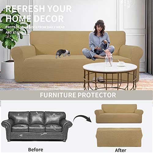 Easy-Going Stretch Chair Slipcover with Arm Washable Golden - Image 4