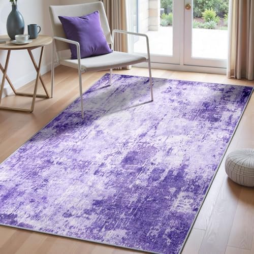 RELEANY Washable 3'x5' Abstract Area Rug for Living Room Purple by RELEANY
