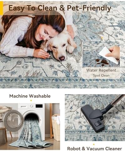 RELEANY Washable Area Rug, Runner 2'6"x12', Blue/White/Gray - Image 5