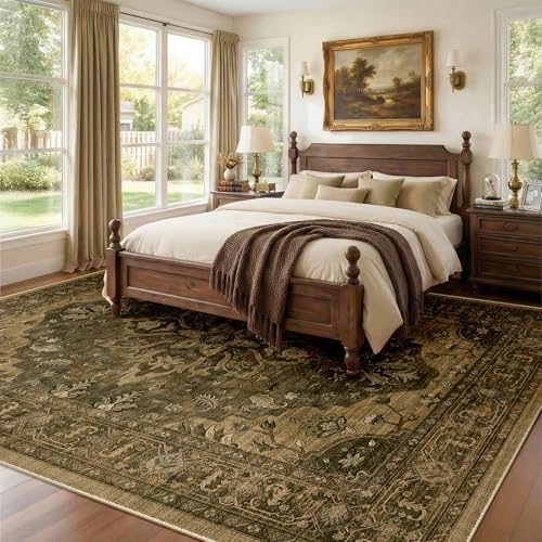 RELEANY Washable Area Rug, Large 9'x12', Brown/Dark Brown - Image 3
