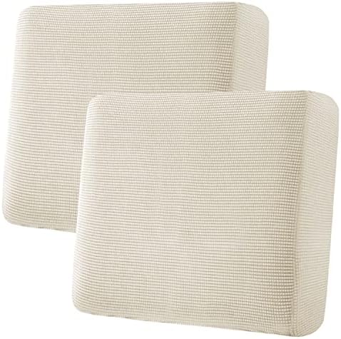 H.VERSAILTEX Super Stretch Individual Seat Cushion Covers Sofa Covers Couch Covers Slipcover Sets Thick Jacquard Textured Twill Fabric (2 Piece Large Sofa Cushion Covers, Natural) by HVERSAILTEX