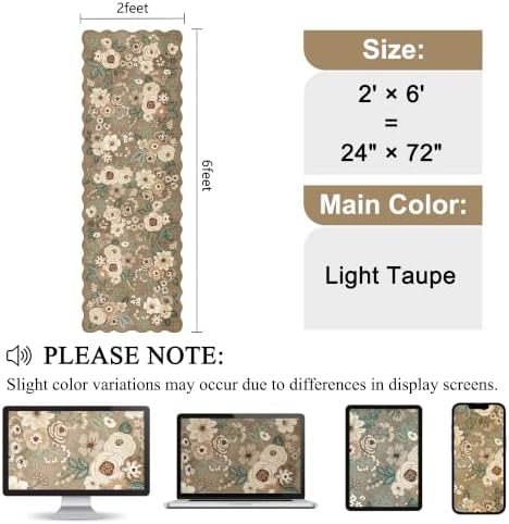 DUKINO 2x6 Runner Rug, Floral Washable Rug for Kitchen, Light Taupe - Image 2