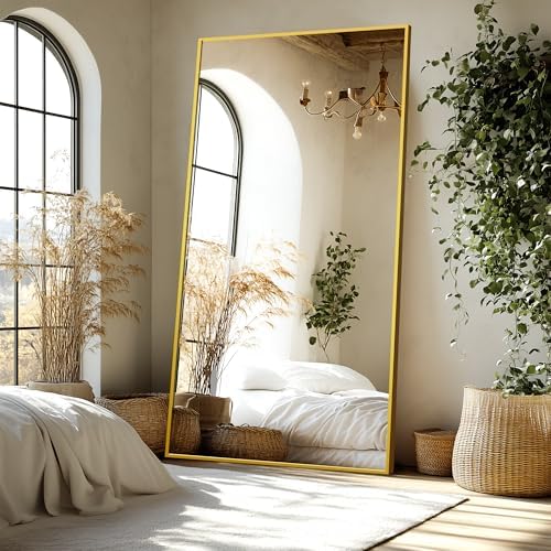 Delma Full Length Mirror with Stand, 75x35 Gold Floor Mirror - Image 4