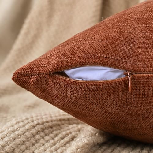 Set of 4 Soft Textured Decorative Throw Pillow Covers 24x24 Inch Cozy Farmhouse Cushion Cover Square Accent Pillow Cases for Bed Couch Sofa Living Room, Rust - Image 3