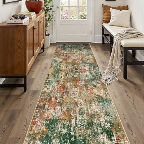 RELEANY Washable Runner 2'x10' Abstract Area Rug for Hallway Green Multi by RELEANY