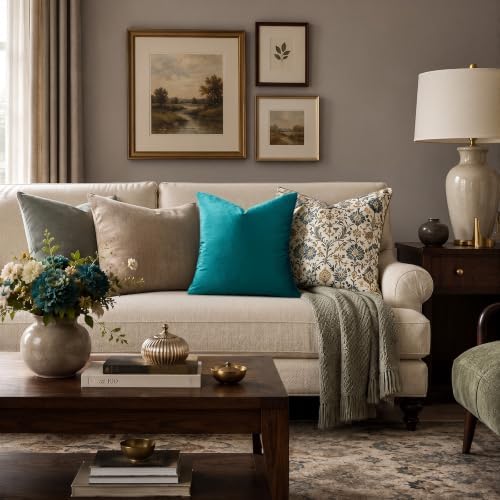 GIGIZAZA Teal Velvet Pillow Covers 20x20 Decorative Pillows Pack of 2 - Image 2