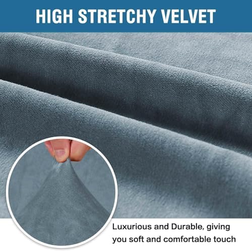H.VERSAILTEX Stretch Velvet Sofa Covers for 3 Cushion Couch Covers Furniture Protector Soft with Non Slip Elastic Bottom, Crafted from Thick Comfy Rich Velour (Large Sofa 90"-97", Stone Blue) - Image 3