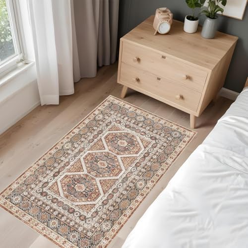 2x3 Area Rug Washable Vintage: Non Slip Throw Rugs for Entryway Floor Brick - Image 2
