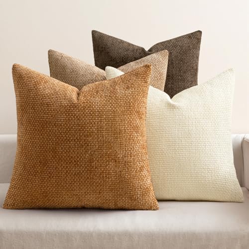 MIULEE Soft Decorative Chenille Fall Pillow Covers Brown 18x18 Pack of 4 by MIULEE