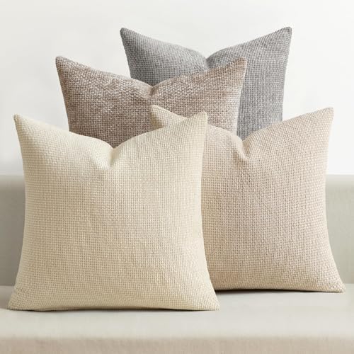 MIULEE Decorative Chenille Pillow Covers Neutral Beige 22x22 Pack of 4 by MIULEE