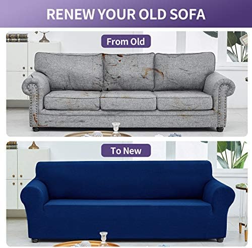 Joccun Stretch Loveseat Couch Cover, 1-Piece Sofa Cover for 2 Cushion Couch Spandex Jacquard Washable Furniture Protector Cover for Living Room,Kids,Pets（Loveseat,Classic Blue） - Image 6