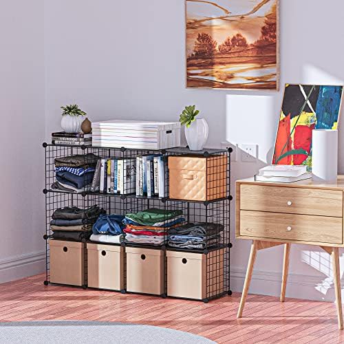 HUBSON Wire Cube Storage Organizer, Book/Toy/Craft/Potted Plants and petCloset Organizers and Storage Shelves, 12-Cube Freely Combinable Metal Grids Storage Shelf,Black Plus Iron - Image 2