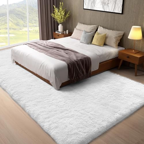 Ophanie 8x10 White Area Rugs for Living Room, Large Shag Bedroom Carpet, Big Indoor Thick Soft Nursery Rug, Ivory Carpets for Boy and Girls Room Dorm Home Decor Aesthetic - Image 3