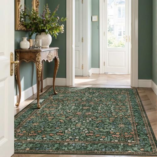 Rugxara Green Floral 4x6 Area Rug Washable Rug for Living Room Bedroom - Image 2
