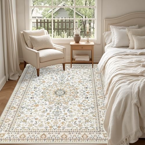 6x9 Area Rugs Living Room: Washable Vintage Rug for Bedroom Beige - Image 4