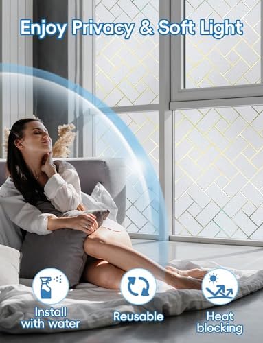 Frosted Glass Window Film - Sun Blocking Tint for Home, Static Cling Removable Frosting for Bathroom Door, 45.2" x 157.4" - Image 7