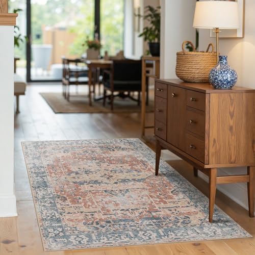 Rugxara 3x5 Rug for Entryway Bedroom Washable Area Rugs Carpet, Coral Blue - Image 3