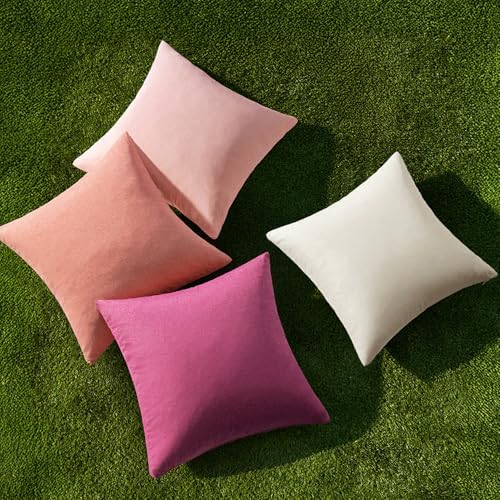 MIULEE Pack of 4 Decorative Outdoor Throw Pillow Covers Linen Waterproof Pillow Covers Summer Farmhouse Cushion Cases for Patio Garden Tent Balcony Couch Sofa 18x18 Inch Pink - Image 4