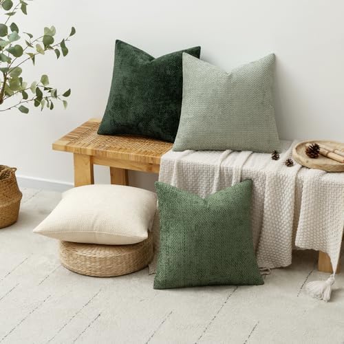 MIULEE Soft Decorative Chenille Pillow Covers Green 20x20 Pack of 4 - Image 4