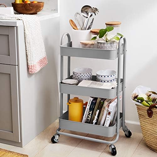Amazon Basics 3-Tier Rolling Utility or Kitchen Cart, Lockable Wheels, Multifunctional Storage, Mobile Shelving Unit, Metal Storage Organizer, Charcoal - Image 6