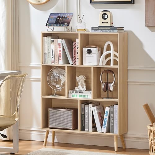 LEYAOYAO Cube Bookshelf, Mid-Century Modern Book Shelf with Legs,Light Wood by LEYAOYAO-Findtheshiningpointofyourideallife%EF%BC%81