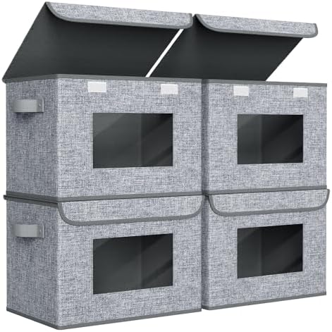 Univivi Fabric Storage Bins with Lids for Clothes 4 Pack, Grey Linen by Univivi