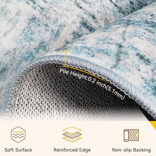 RELEANY Washable 6'x9' Abstract Area Rug for Living Room Teal Blue - Image 4