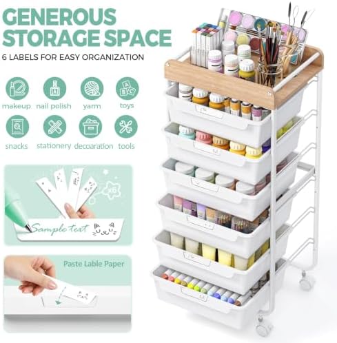 SYKIARIOL Rolling Cart with 6 Drawers,Art Craft Organizer and Storage,White - Image 3