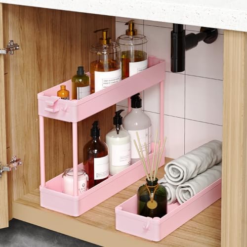 SPACEKEEPER Slim Rolling Storage Cart, 3 Tier Bathroom Cart Organizer, Pink - Image 3