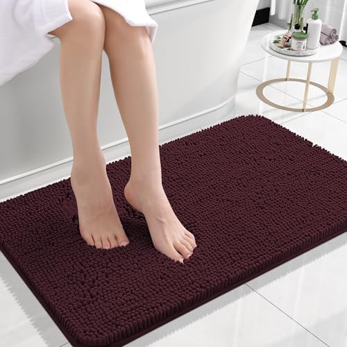 OLANLY Small Bathroom Rugs 24x16, Extra Soft Absorbent Chenille Bath Rugs, Rubber Backing Quick Dry, Machine Washable Bath Mats for Bathroom Floor, Tub and Shower, Home Decor Accessories, Black Cherry by OLANLY