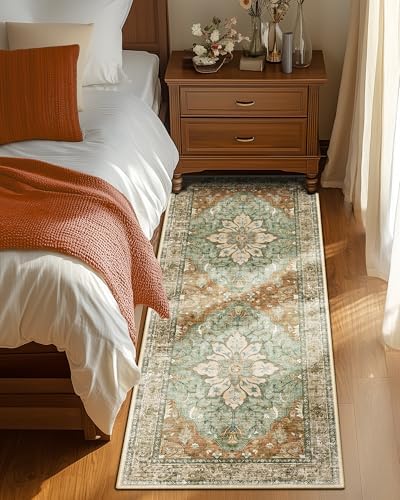 RELEANY Washable Area Rug, Runner 2'x5', Brick/Brown/Green - Image 3