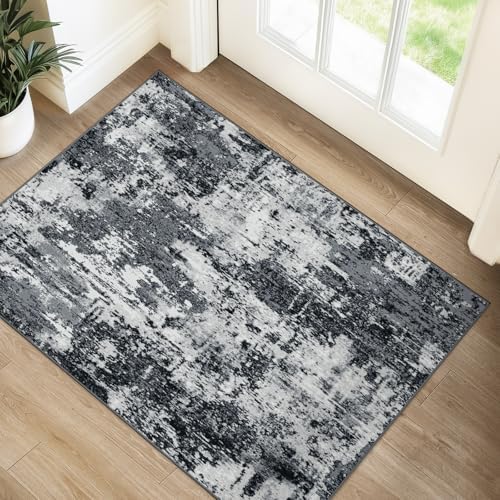 RELEANY Washable 2'x3' Abstract Area Rug for Living Room Black White by RELEANY