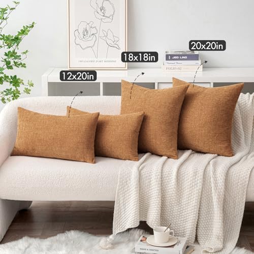 MIULEE Soft Chenille Throw Pillow Covers Brown 20x20 Inch Pack of 2 - Image 4