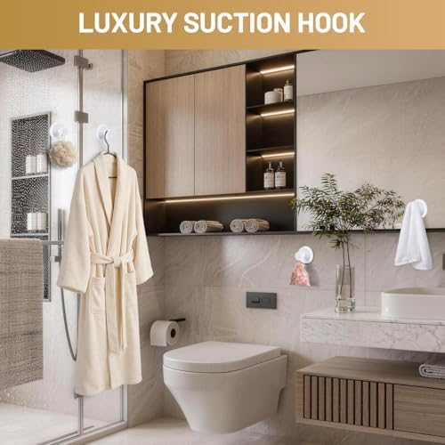 Suction Cup Hooks for Shower No-Drill Bathroom Hooks for Towels, Robes, Loofah Mountable on Bathroom Walls, Kitchen, Glass, Mirrors, Tile and Smooth,Non-Porous Surfaces (2, White) - Image 5