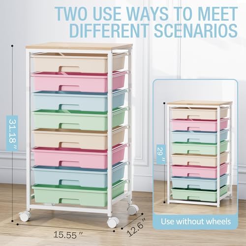 Rolling Storage Cart, Rainbow Cart with 8 Drawers and Wooden Tabletop, Teacher Organization for Classroom, Art Cart for Classroom,Office,Bedroom,Rainbow - Image 3