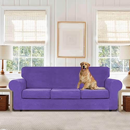 WEERRW 4 Pieces Couch Cover for Sofa Velvet Sofa Covers Washable, Purple - Image 2