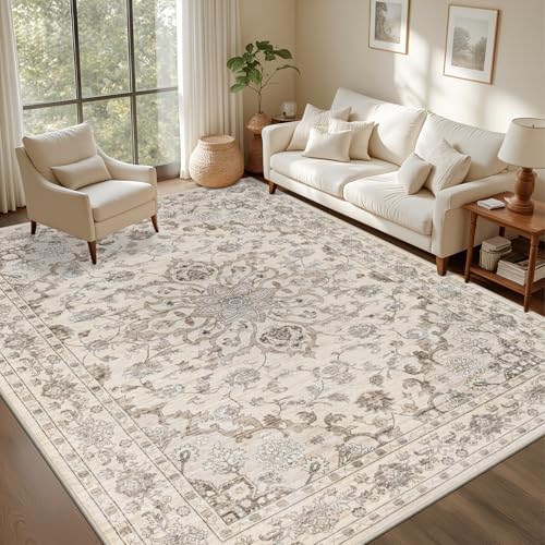 4x6 Area Rugs Living Room: Washable Rug for Bedroom Brown Beige by EXPEDIX