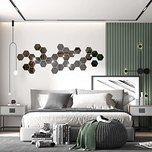 DIY Wall Decals Acrylic Mirror Sticker Set 36 Pcs, Hexagon Mirror Wall Stickers for Living Room Bedroom Decor (Black) - Image 5