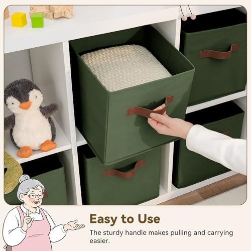 GRANNY SAYS 11 Inch Cube Storage Bins, Cube Organizer, Olive Green, 6-Pack - Image 3
