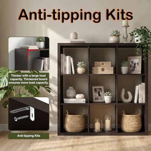 WannabeMyself【2026 Wooden Thick Frame】 9 Cube Storage Organizer with Anti-Tipping Kits, Reversible Open Back Book Shelf,Bookcase for Living Room,Bedroom,Entrance Hall,Office,11.6×36.3×36.3,Chocolate - Image 4